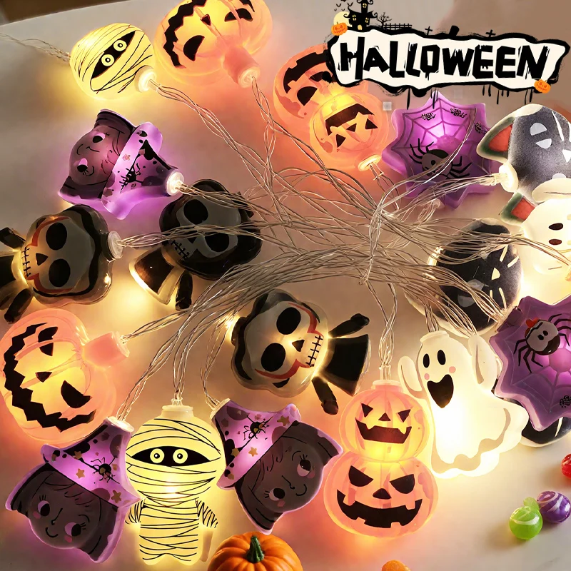 

Ghost Witch LED Battery Powered String Light Strings Pumpkin Spider Web Skeleton Mummy Pirate Lamp Halloween Party Decoration