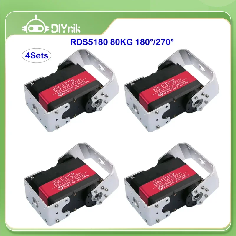 4 Set RDS5180 80KG Servo robotico digitale in metallo 180/270 gradi 7.4V Staffa a doppio albero IP66 RC Dsservo Motore per auto robot