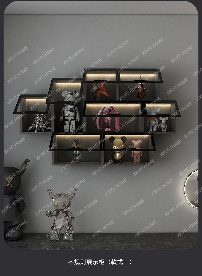Figure display glass, simple modern model, household wall-mounted storage, solid wood