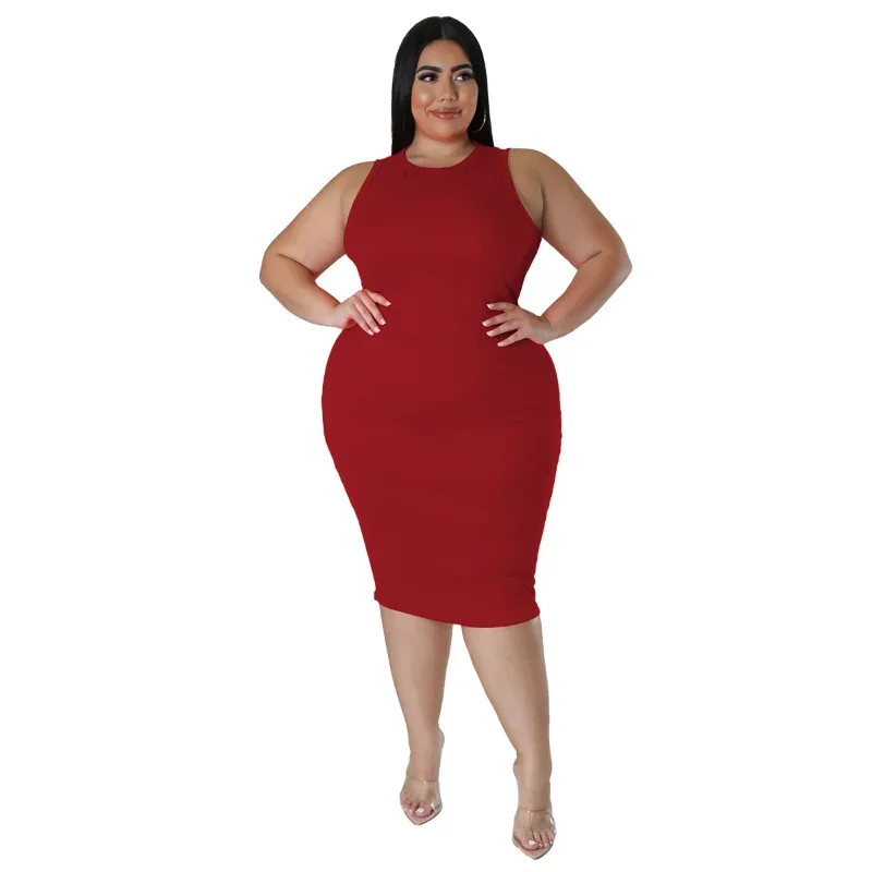 WSFEC L-4XL 2024 African Women Clothing Solid Color Short Sleeve Plus Size Women's Dress Sexy Plus Size Midi Dress Dropshipping