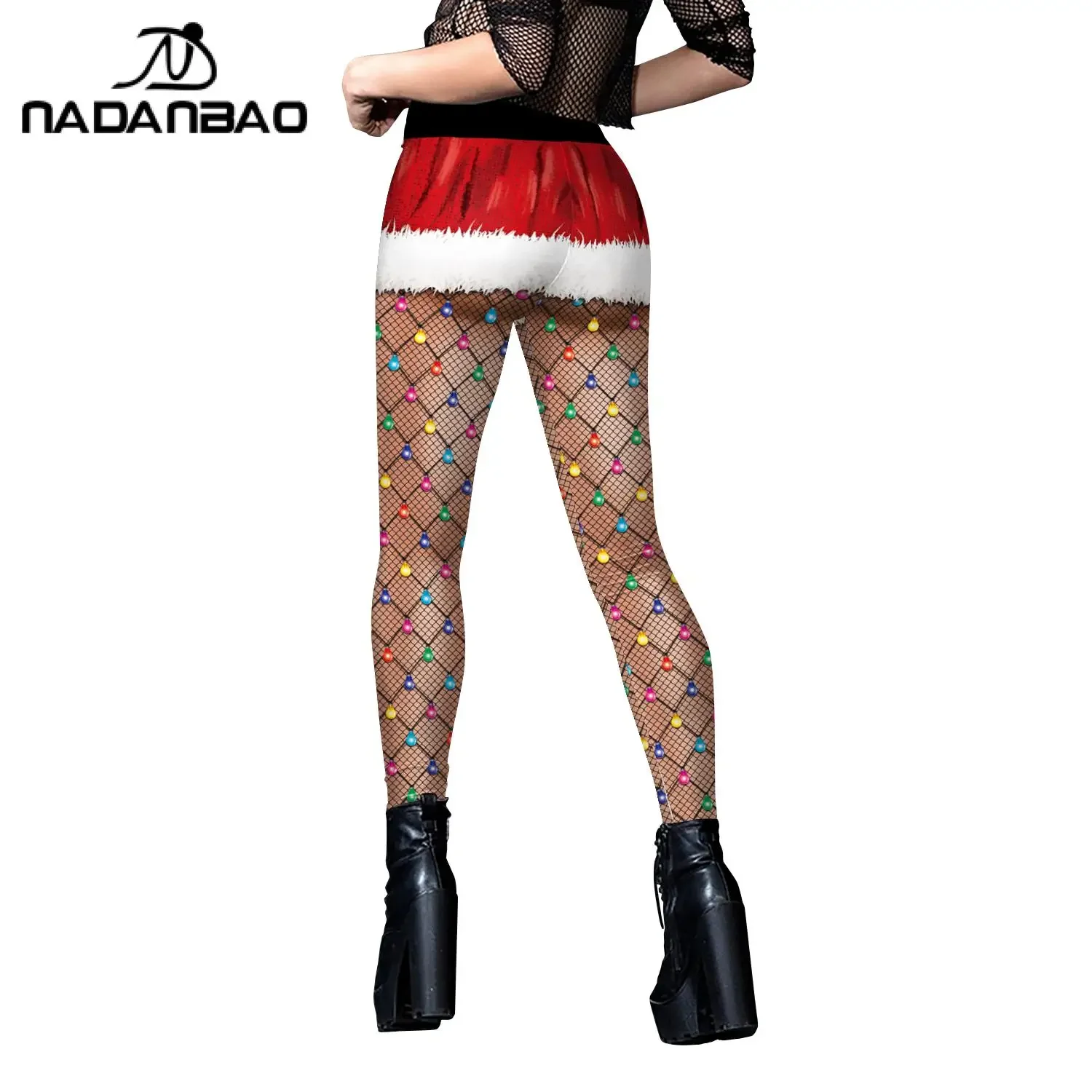 Nadanbao Lustige Weihnachts-Frauen-Sexy-Strumpfhose, 3D-Digitaldruck, weich, dehnbar, Weihnachtsmann-Leggings, knöchellanges Outfit für Weihnachtshosen