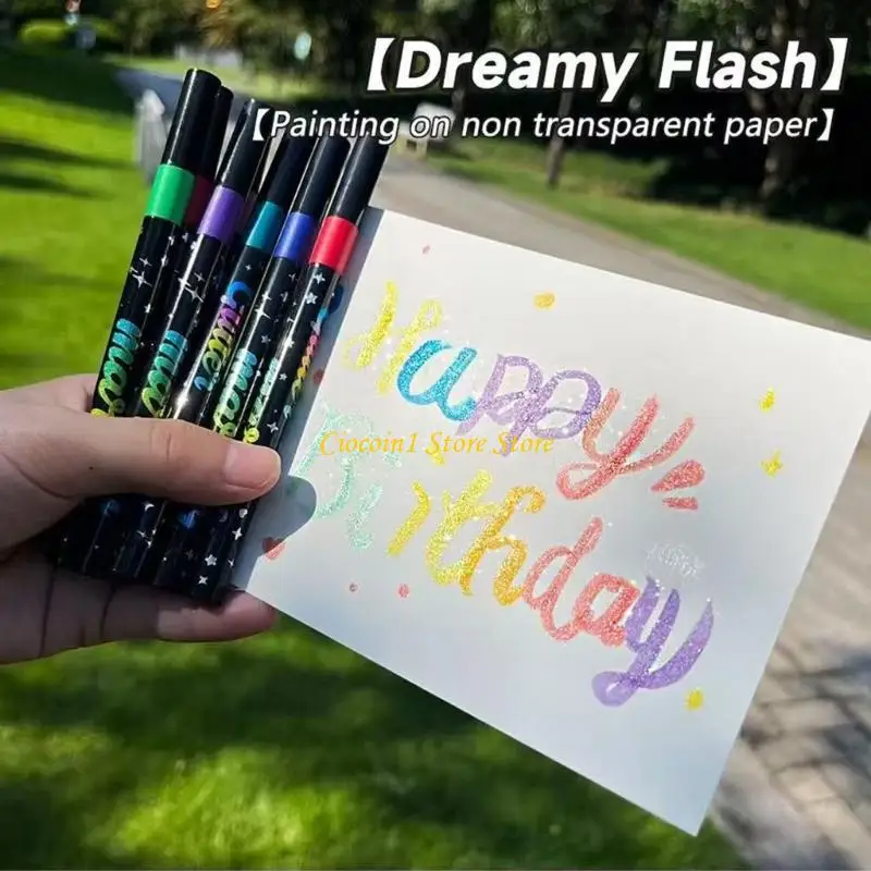Plastic Glitter Brush Tip Marker Set for Drawing, Journaling and Handmade Crafts, Double Ended Art Markers for Students and Hobb