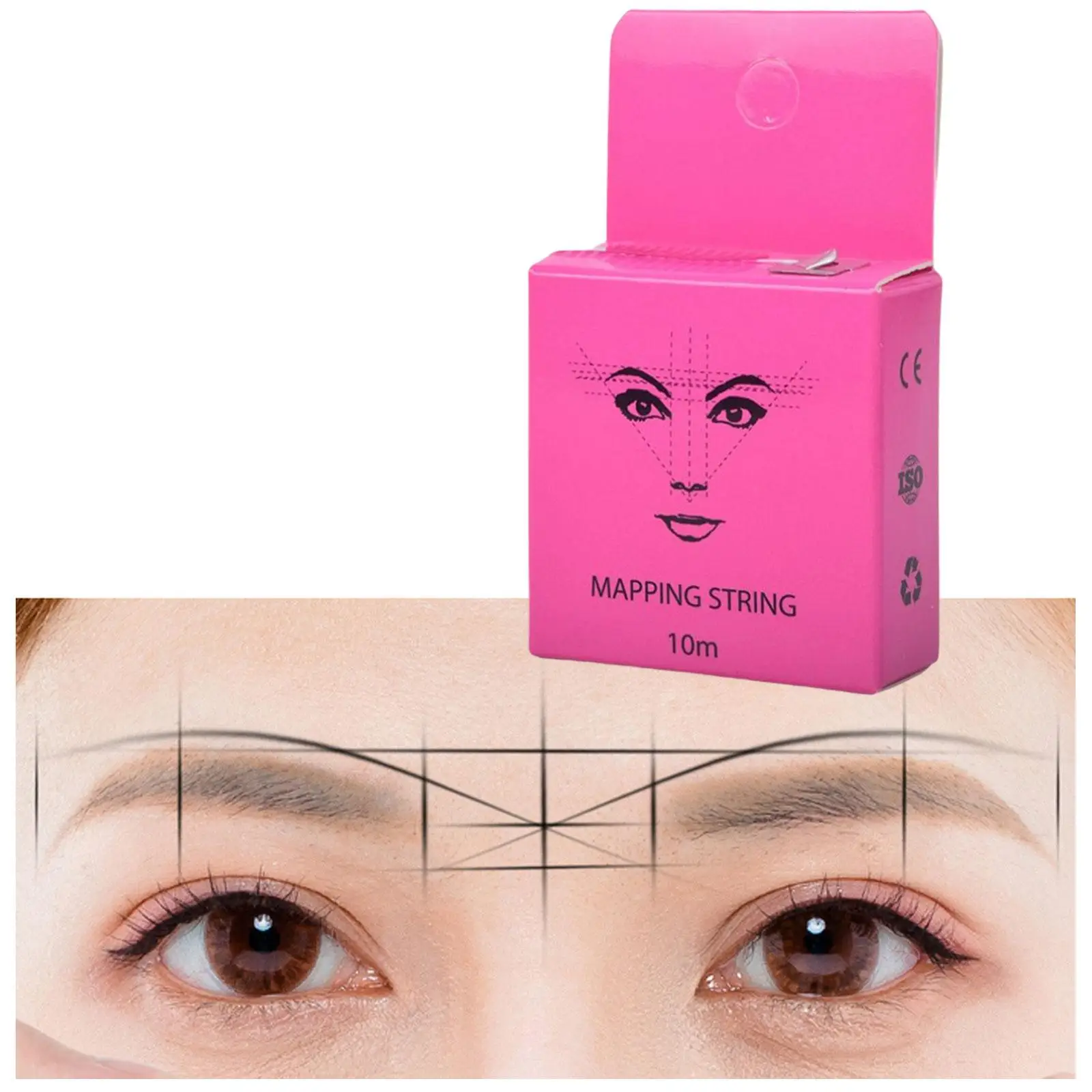 Przedpapierowany marker do brwi z nicią, różowa bawełniana nić, linijka do haftu, symetryczne narzędzie do linii do salonu