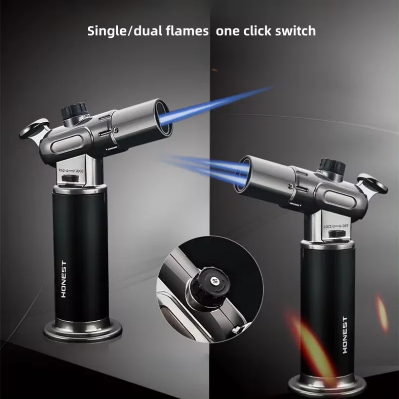 HONEST High Power Spray Gun Welding Gun Butane Gas Lighter Single/Double Fire One Key Switching Safety Lock Switch Cigar Lighter