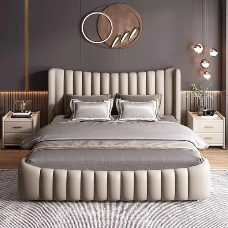 Tall Headboard Double Bed Frame Simple Wood Elegant Queen Size Twin Bed Frame Nightstands Storage  Furniture