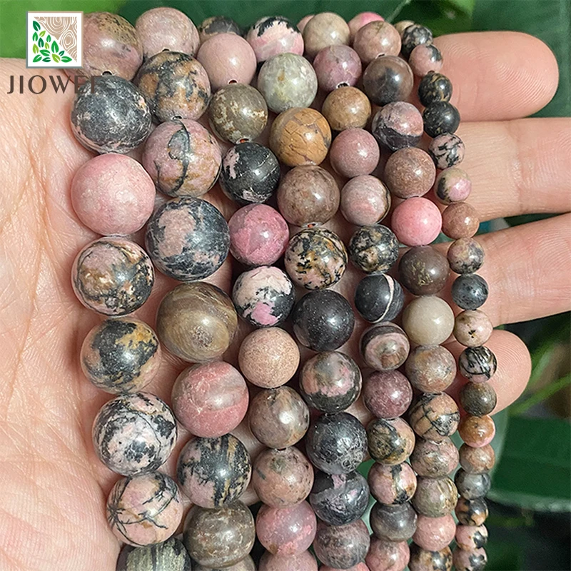 Natural Stone Black Lace Rhodonite Round Loose spacer Beads For Jewelry Making 4/6/8/10/12mm DIY Handmade Bracelet Accessories