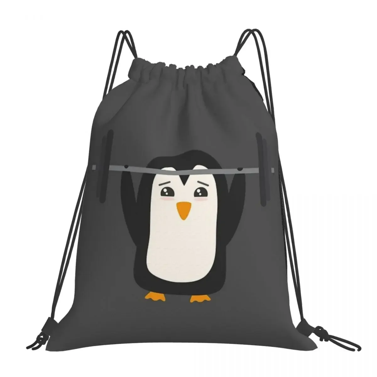 

Penguin Weightlifting Backpacks Casual Portable Drawstring Bags Drawstring Bundle Pocket Sports Bag BookBag For Man Woman School