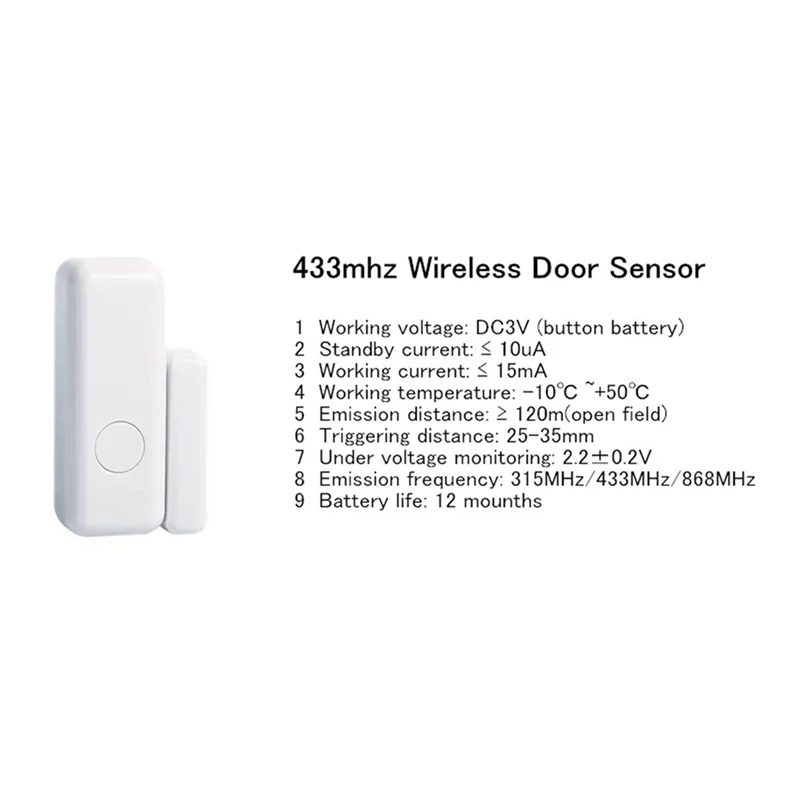 Smart Window And Door Sensor Door Sensor Detector 433Mhz Door And Window Alarm For Home Hotel 1 PCS