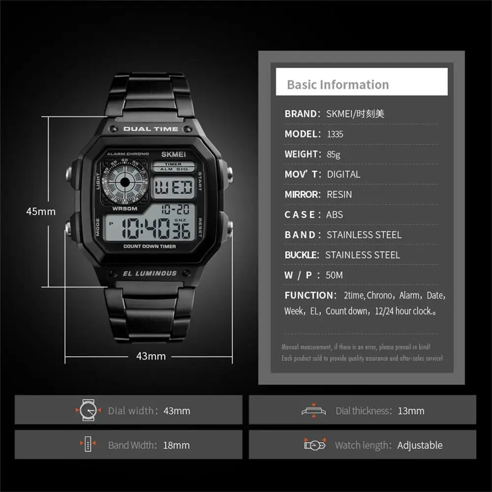 SKMEI 50M Waterproof Digital Watches For Mens 2 Time Chrono Men Wristwatches Fashion Sport Male Watch Clock Retro reloj hombre