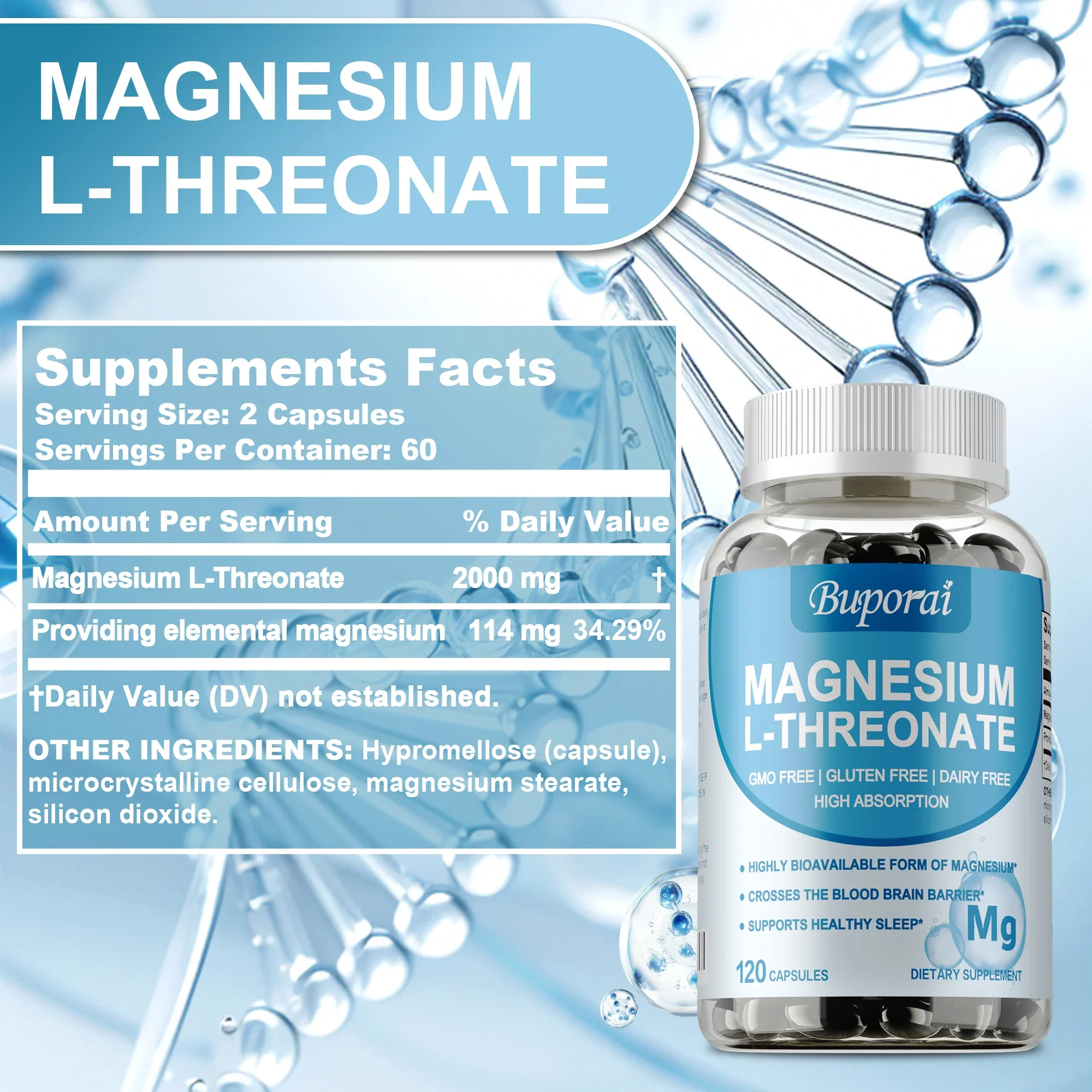 Magnesium L Threonate - with Magnesium,For Deep Sleep,Promotes Bone and Joint Health, Supports Brain Health and Memory Function