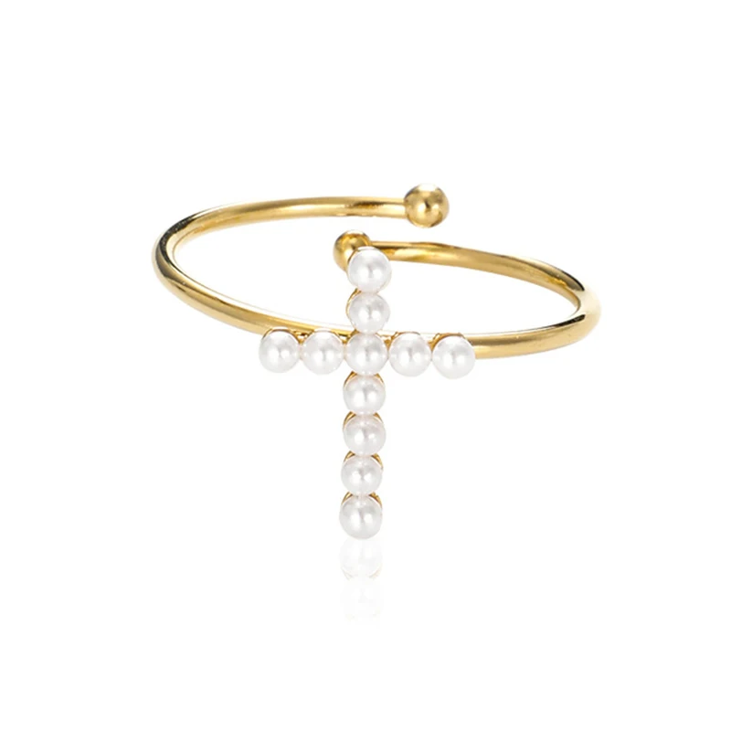 

ROXI | Pearl Rings for Women. Stainless Steel Elegant Jewelry. Gold Document. New
