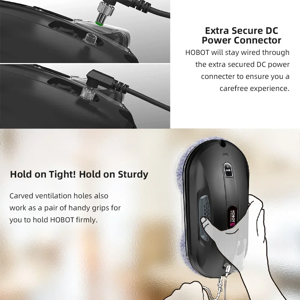 2025/Yinzam HOBOT 388 منظف القوة الصناعية، مكنسة كهربائية أوتوماتيكية للنافذة WiFi مع نظام رش الماء المزدوج