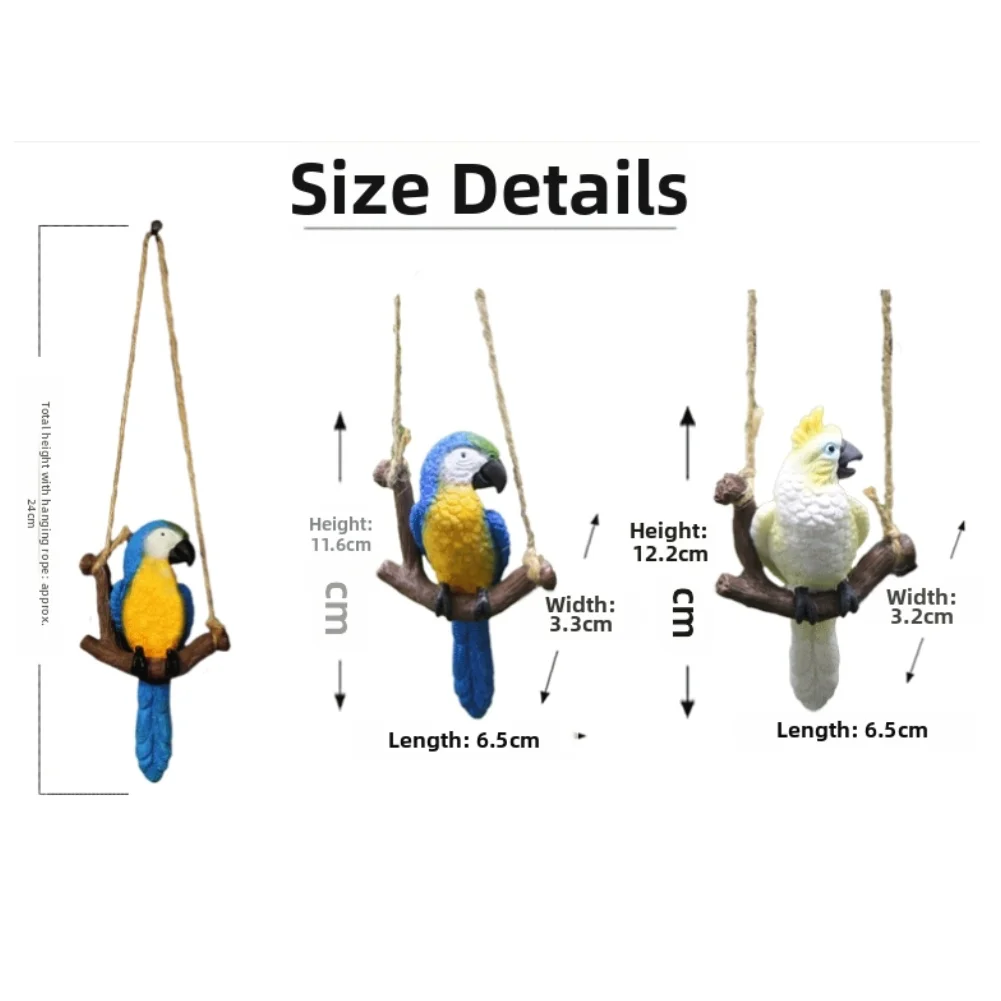 Creative Displays Resin Swing Colorful Swing Parrot Decor 3 Piece Set Charming Design Creative Micro-landscapes