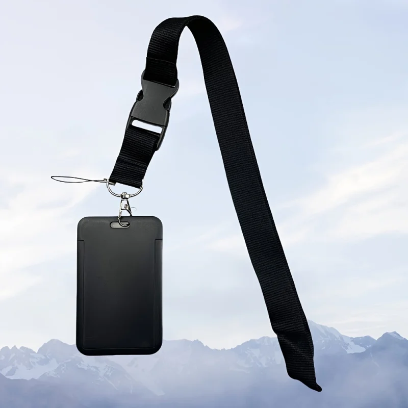 Black Neck Lanyard Badge Holder Set with Detachable Strap and Card Slot - Durable Polyester, Easy Access Design for IDs & Cards - view 5