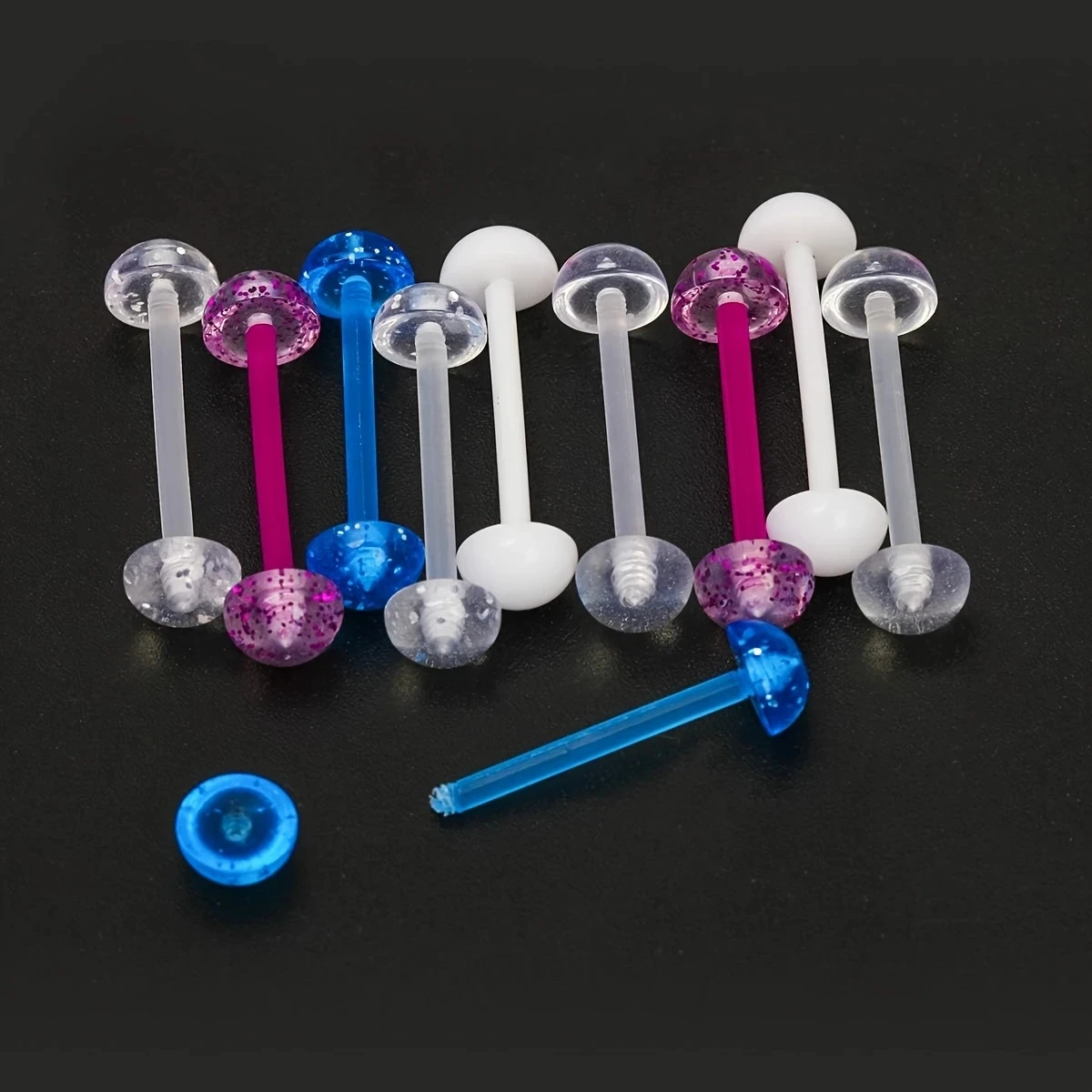 5pcs/10pcs Acrylic Tongue Rings 14G Flexible Glitter Half Ball Tongue Barbell Retainer Body Piercing Jewelry Bar Length 16mm