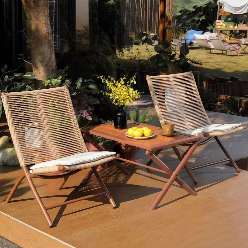 Foldable rattan chair simple outdoor balcony, casual rattan chair three-piece set