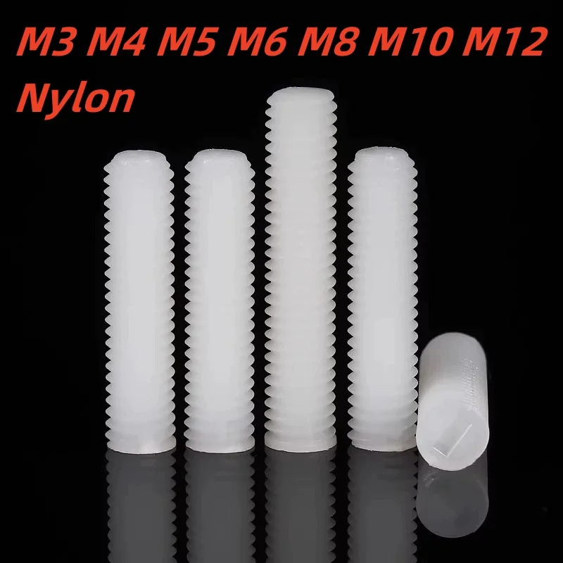 M3 M4 M5 M6 M8 M10 M12 Headless Nylon One Word Screws White Nylon Plastic Insulated No Head Headless Screw
