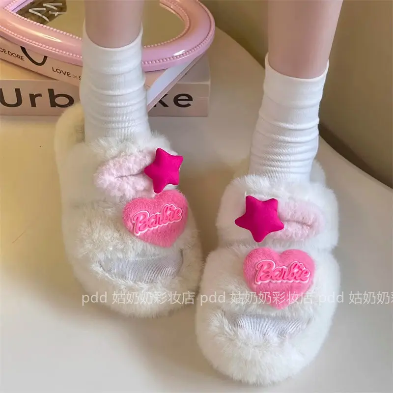 Barbie Slippers Anime Cute Cartoon Cotton Shoes Pink Kawaii Sweet Girl Beach Shoes Bathroom Slippers Non-slip Harajuku Y2k Style