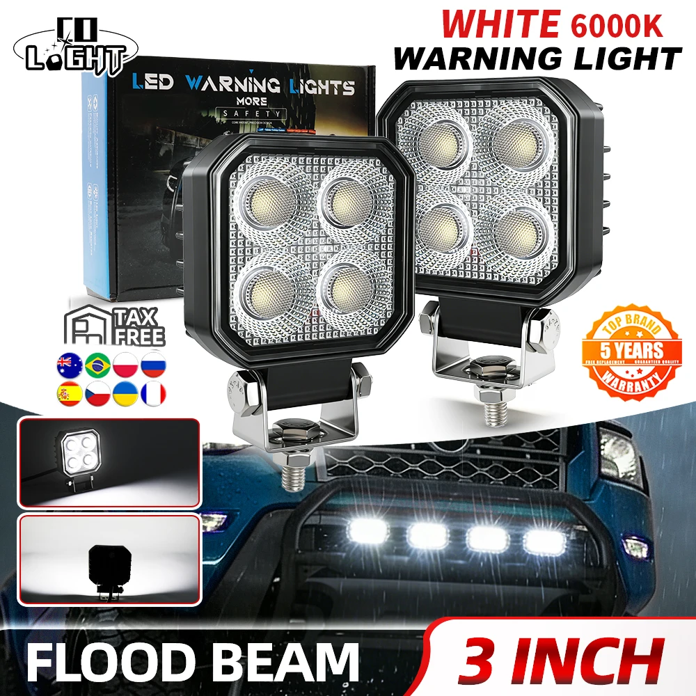 CO LIGHT 3 Zoll 30000LM LED-Leuchtbalken Quadratischer Flutlichtstrahler Arbeitsleuchte 12V 24V Auto-LKW-Licht Nebelscheinwerfer für Offroad-Einsatz für ATV SUV Traktor