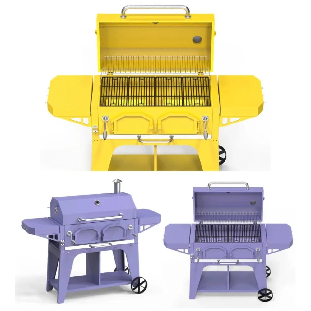 

Trolley Outdoor Charcoal BBQ Grill Charcoal Argentine BBQ Grill Outdoor with Foldable Side Tables
