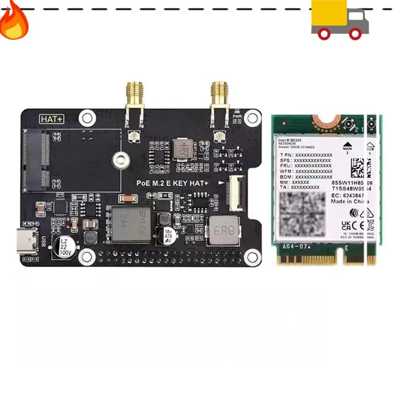 

Discount-For Raspberry Pi 5 Pcie To M.2 E KEY With Poe HAT+ Expansion Board BE200 Tri-Band Wireless Network Card For RPI 5