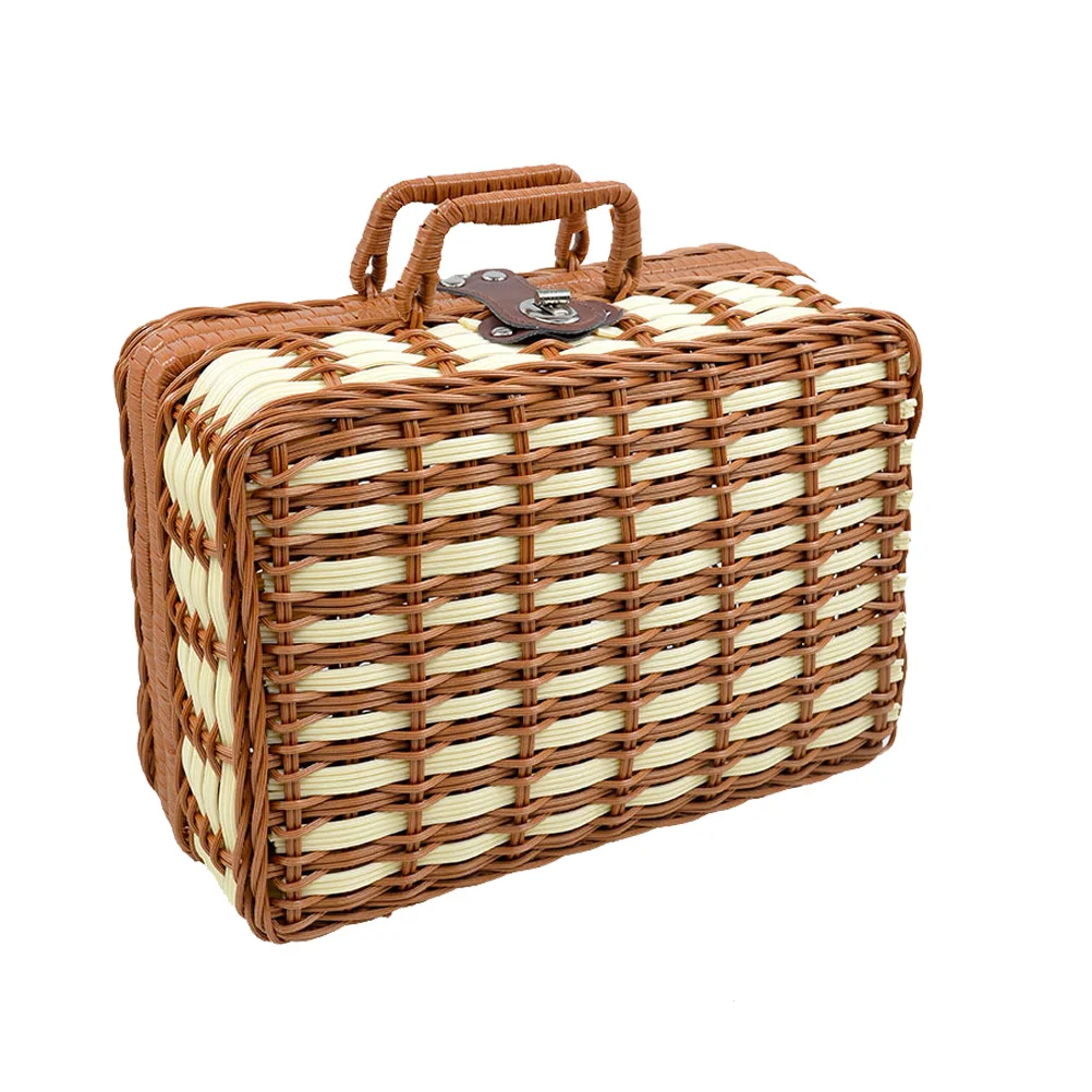 

Rattan Storage 30x21x12cm Vintage Handwoven Retro Storage Box Baskets Picnic Retro Suitcase Woven Case Home Office