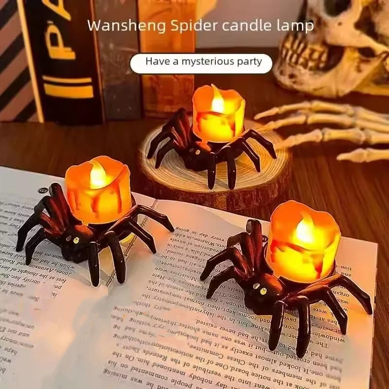 1個入り-ハロウィン装飾-ledキャンドルライト-プラスチック製-スパイダー-パンプキンランプ-ホームバー-お化け屋敷-ハロウィンパーティー装飾用
