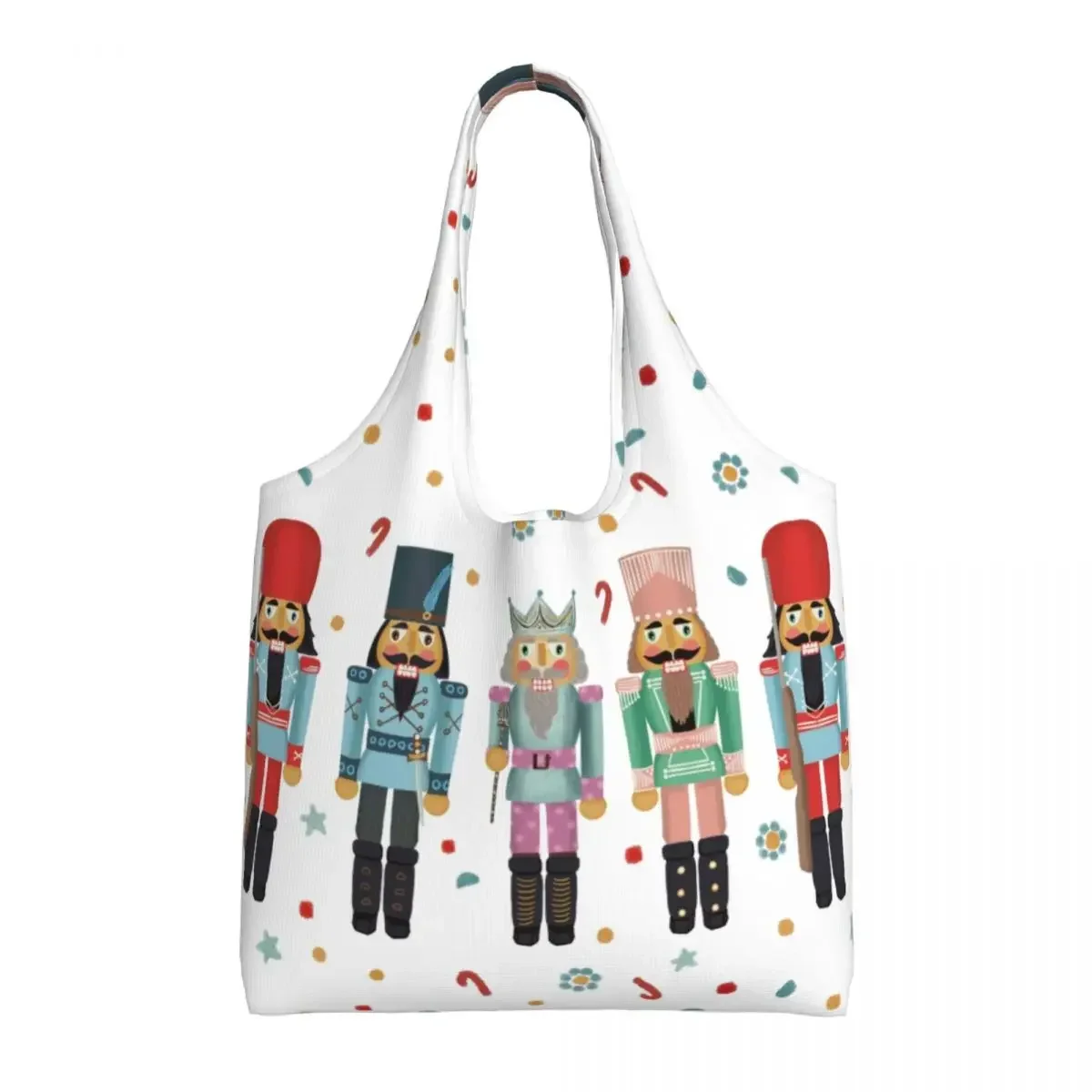 Kawaii Nutcracker Party Shopping Tote Bags Christmas Nutcrackers Toy Soldier Canvas Groceries Shopper Shoulder Handbag Gifts