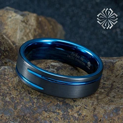 ATOP 8mm Black Blue Line Tungsten Ring Men Carbide Classic Creative Wedding Band
