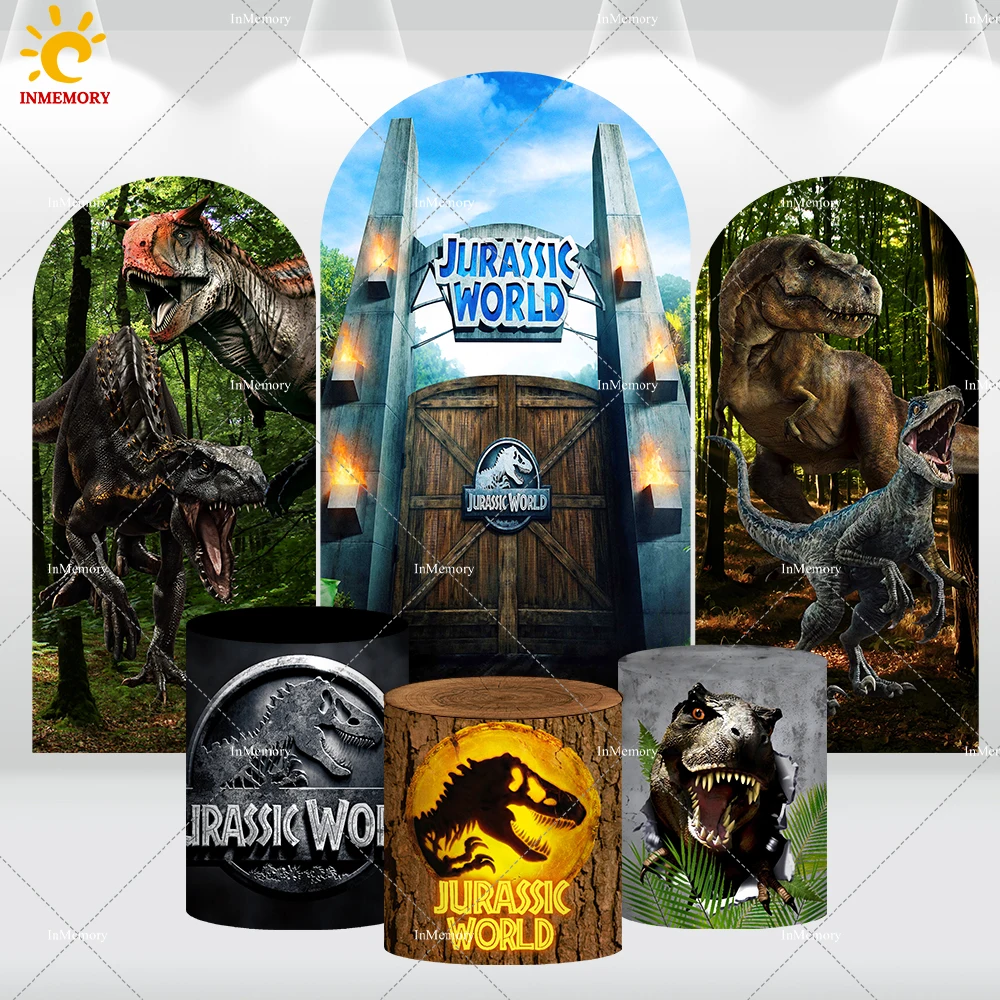 الصبي حفلة عيد ميلاد الديكور العالم الجوراسي بارك قوس خلفية غطاء حفلة الغابة البرية واحدة ديناصور استحمام الطفل الخلفية