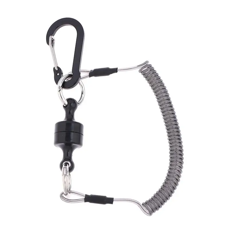 Magnetic Net Release Holder With Coiled Lanyard Fly Fishing Tools Strong Magnet Carabine Fast Buckle Anti-Drop Rope Accessories