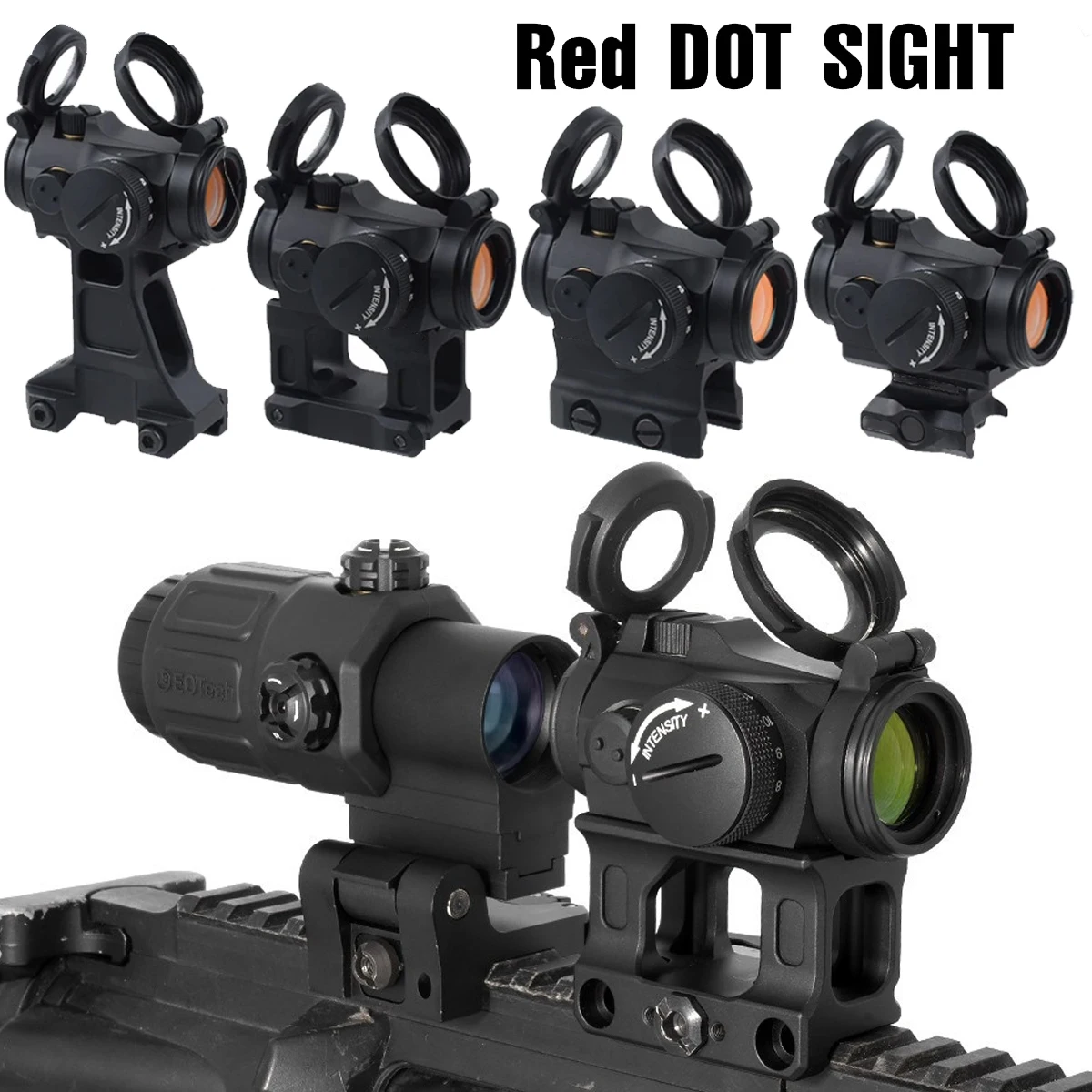 

Tactical Red Dot Sight Scope 1x22 Reflex Optics Riflescopes with 1.54 1.93 2.26 Inch Riser Mount with Original Marking