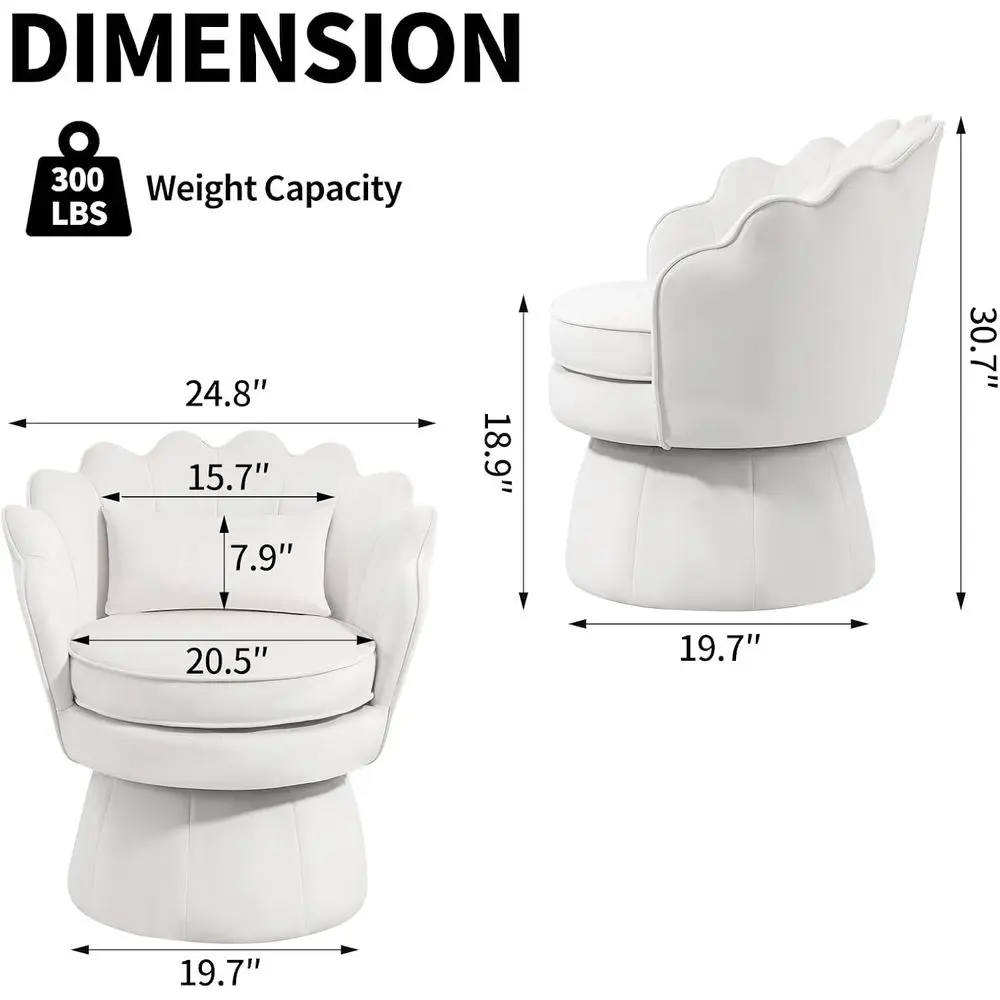 360° Swivel Accent Chairs Set o 2, -Century ern Velvet Barrel Chair, Comy Shell Shape Arm Chair with Lumbar Pillow or Living Roo