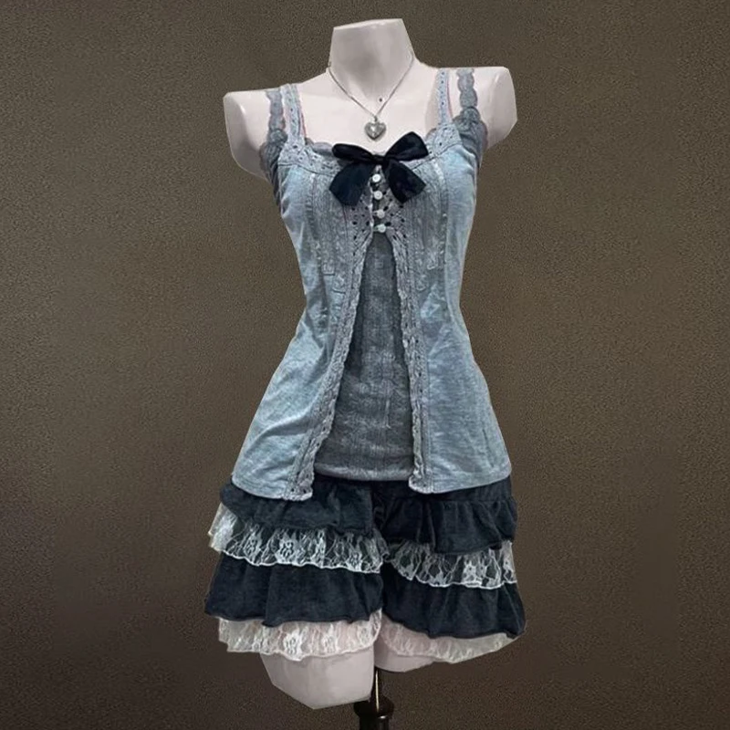 

Y2k готическая ретро женская утягивающая футболка в стиле панк 2025 майка модный комплект из 3 предметов юбка, пальто, комплект майки