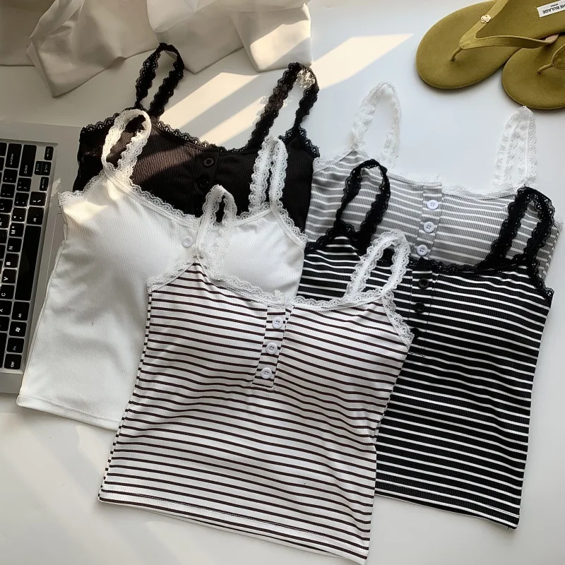 Women's Thin Bra with Chest Pad Mid-Length Camisole White Top Underwear That Can Be Worn outside Small Strap Vest for College...