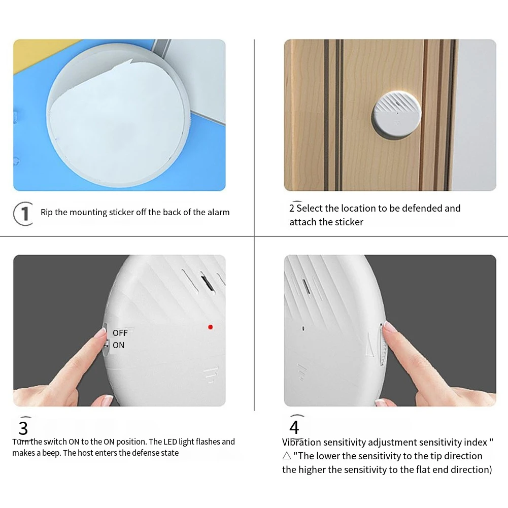 1pc Vibration Sensor Alarm 24-hour Door Window Safes Anti-theft Alarm 125db Ultra-thin C100 Vibration Sensor Alarm Home Security