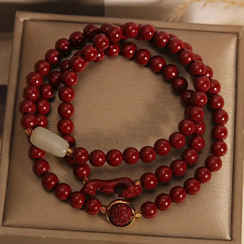 Cinnabar Multi-circle Bracelet High-end Sense Natal Year Ruyi Amulet Bracelet Couple