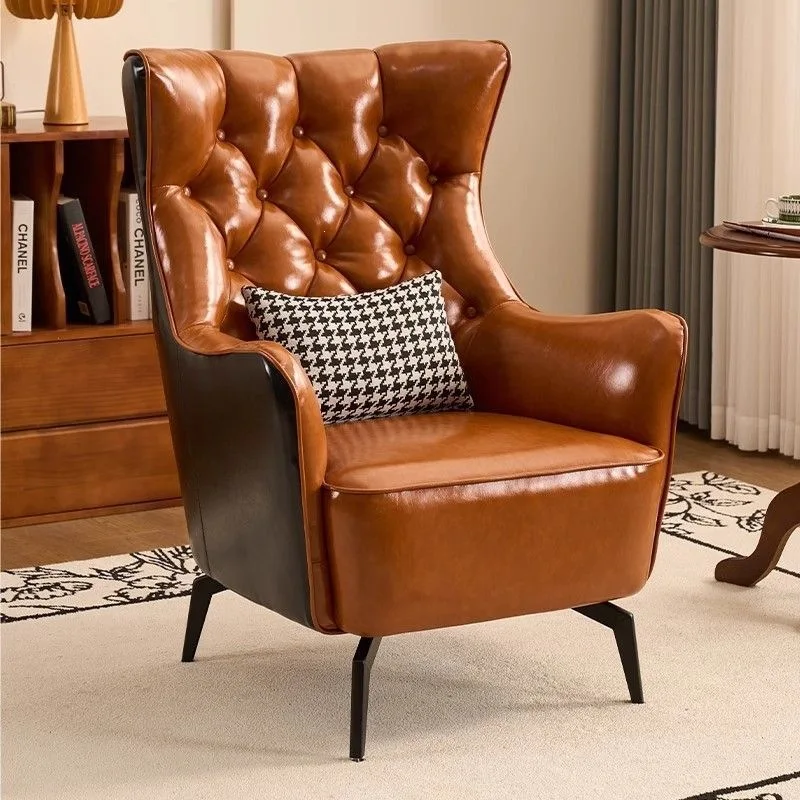 American light luxury single sofa chair living room balcony, leisure reception tiger chair high back buckle retro lazy sofa