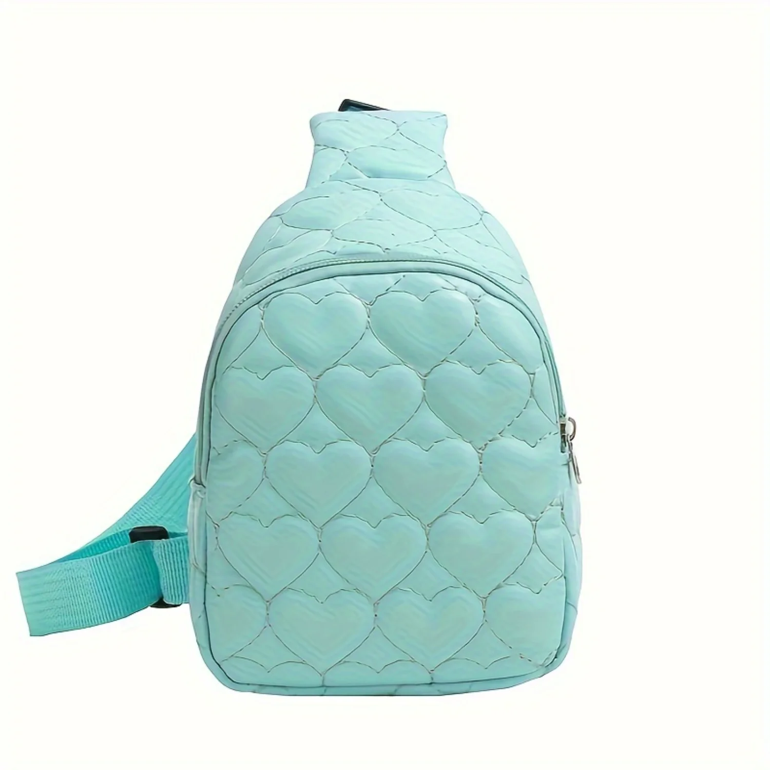 

Heart-Quilted Crossbody Sling Bag, Solid Color Zipper Closure Chest Bag, Cute Mini Crossbody Bag Coin Purse