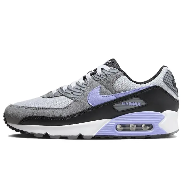 Nike Air Max 90 Suede Canvas Daily Versatile Shock-absorbing and Anti Slip Low Cut Casual Shoes for Men and Women, Gray Purple