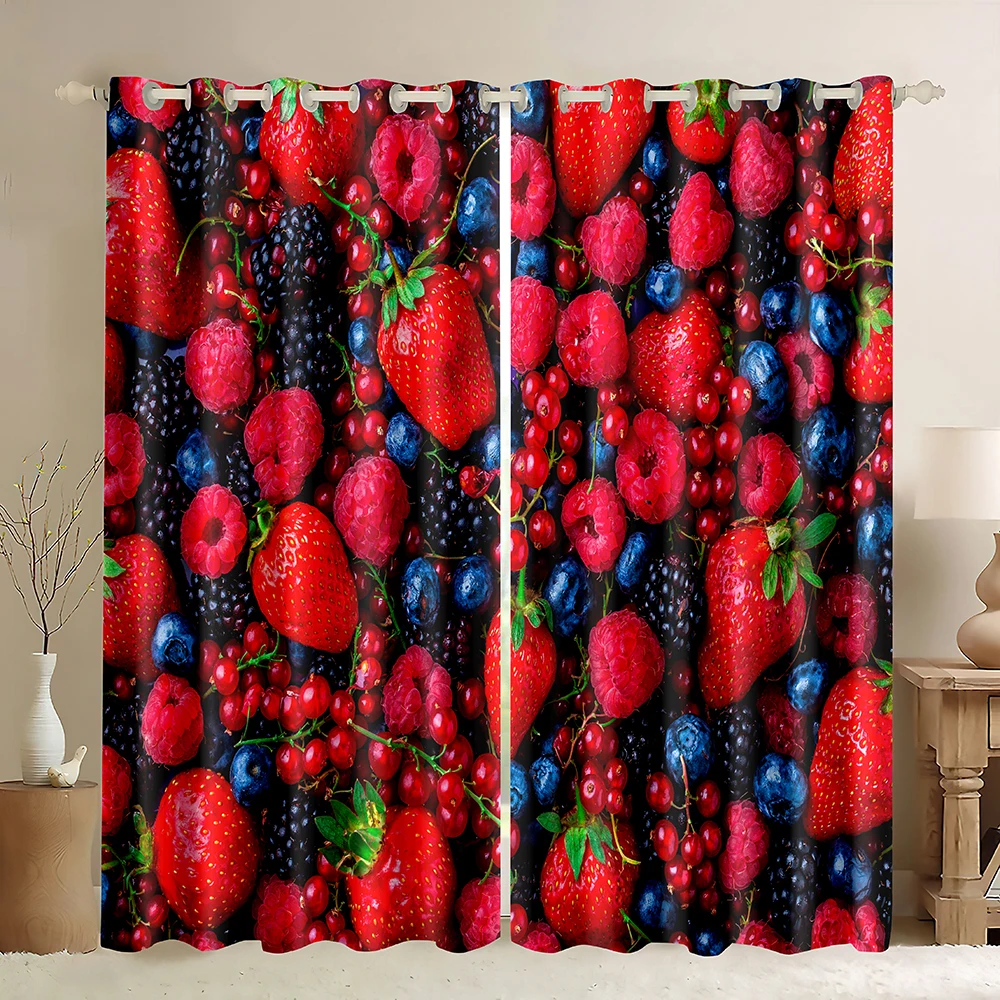 Fruits Print Window Curtain,blueberry strawberry raspberry tomato Fresh Exotic Kitchen,Blackout Curtains 1 Panel for Living Room