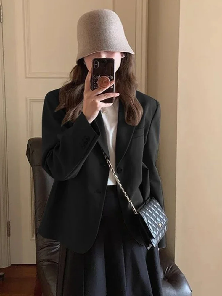 

Women's Blazers Vintage Office Lady Notched Pure Fashion Popular Elegant Autumn Chic All-match Clothing Long Sleeve Temperament