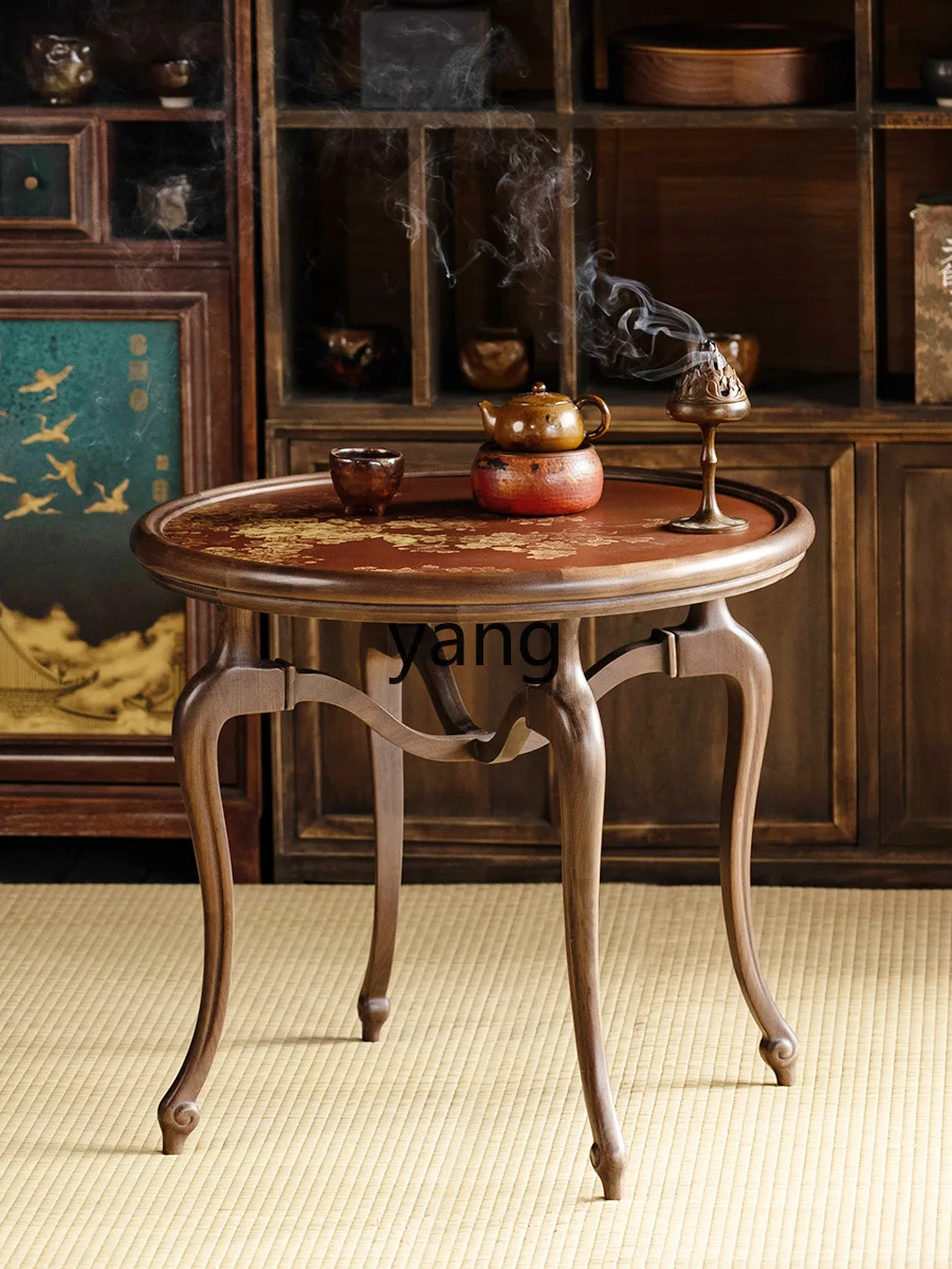 LTT crane foot table living room tea table new Chinese pure copper afternoon tea solid wood table