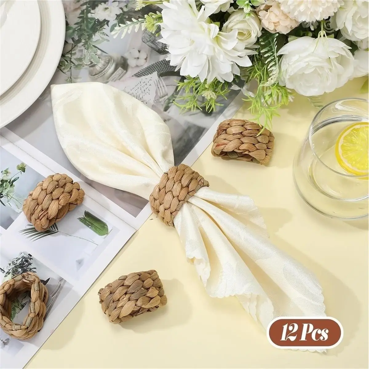 12 Pcs Woven Napkin Rings Farmhouse Rustic Boho Napkins Ring for Farmhouse Table Decor Harvest Banquet