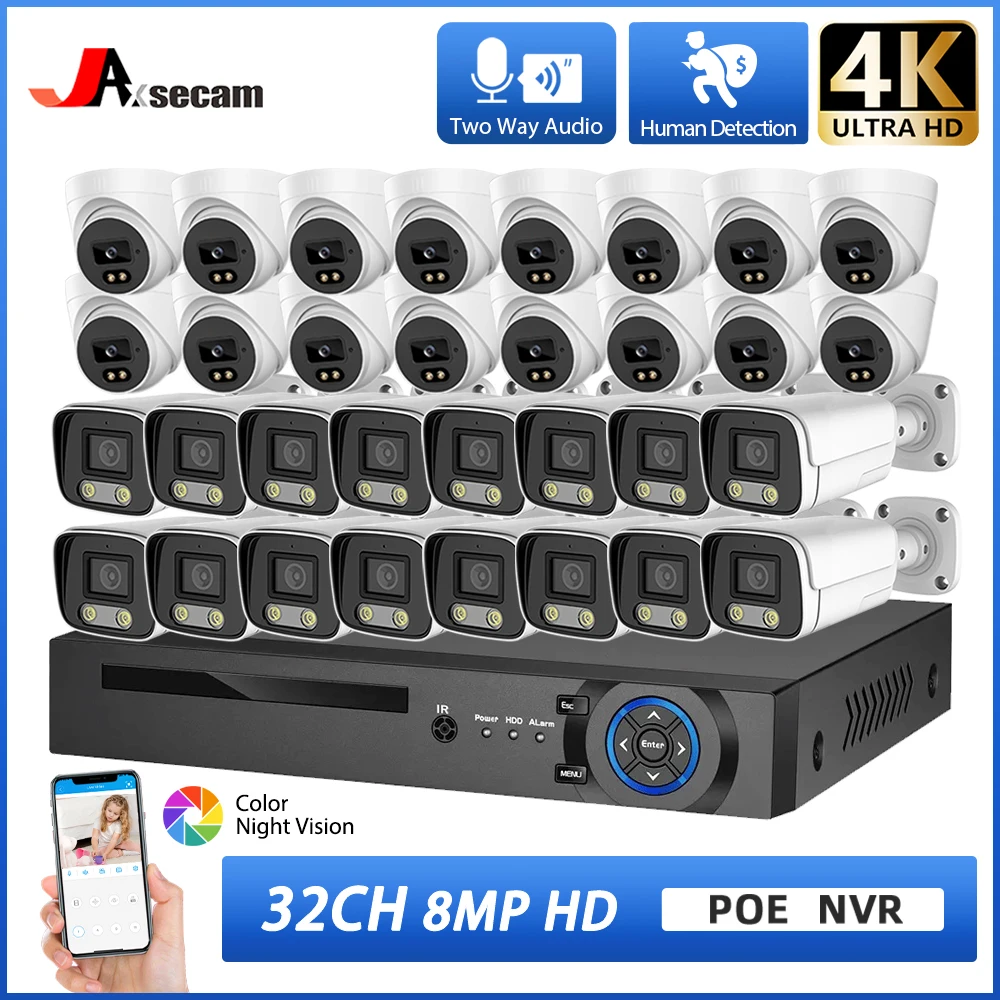 

32CH 4K Security Surveillance System 8MP PoE Camera Kit Smart AI Detection Color Night Vision Playback CCTV Protection Cam Set