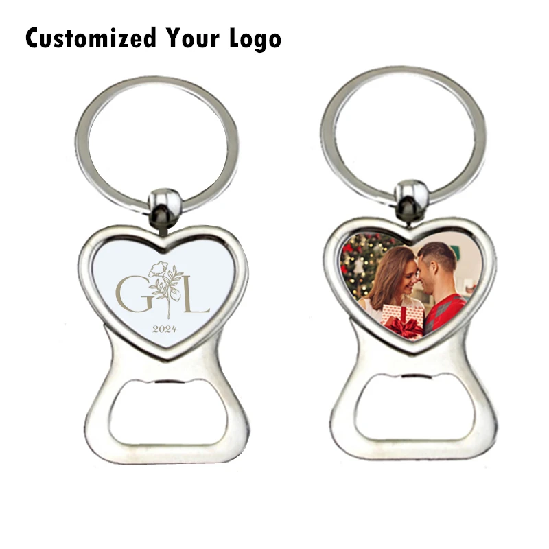 Love Heart Keychain Bottle Opener Personalized Wedding Favor Souvenir Custom Photo Picture Key Holder Beer Bottle Openers 100pcs