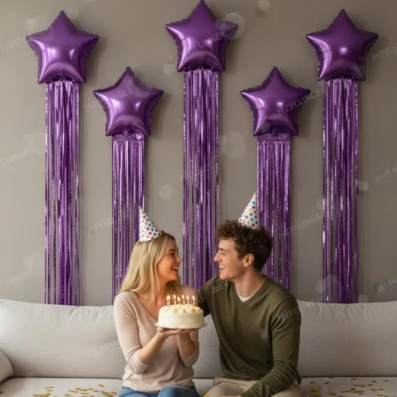 Five Pointed Star Balloon Tassel Rain Curtain Set Easy Install Non-toxic for Wedding Birthday Baby Shower Party Decor