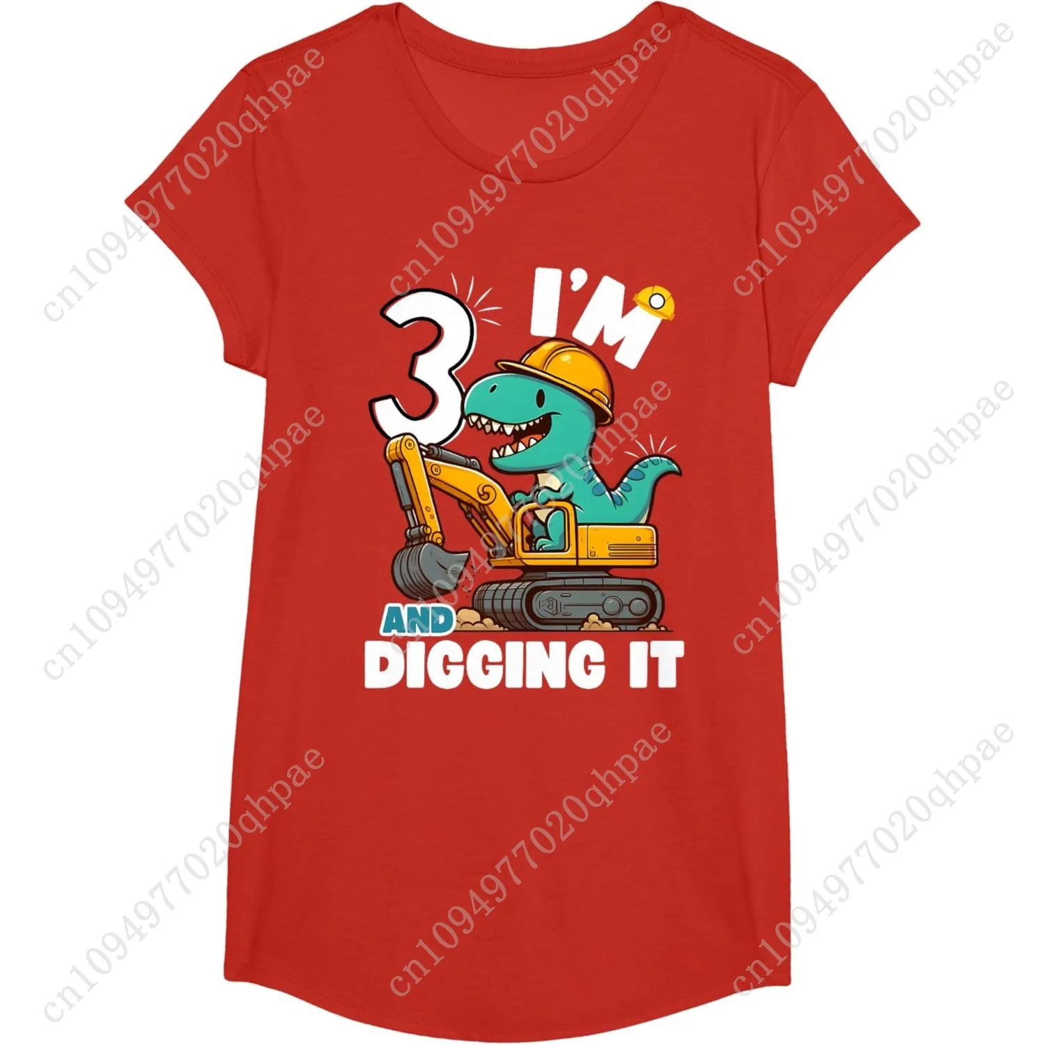 I'm 3 And Digging It 3rd Birthday Cute Dinosaur Construction T-Shirt
