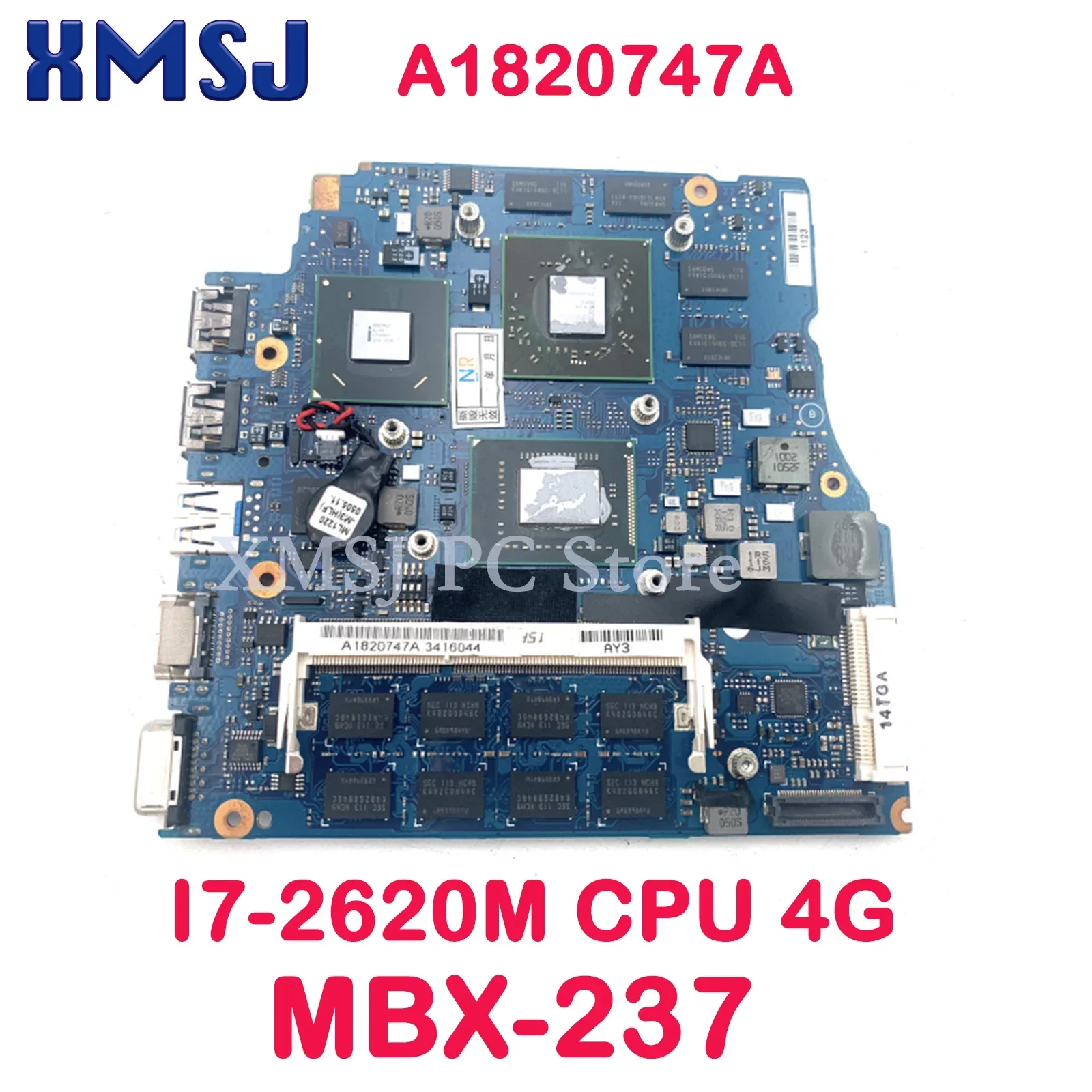 

XMSJ For SONY VPCSB MBX-237 Laptop Motherboard A1820747A V030 1P-0111200-A013 13.3 Inch I7-2620M CPU 4G RAM Main Board