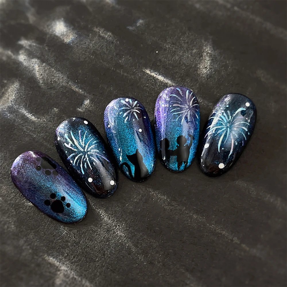 1枚入り 5D シェルライト ブルーミング花火ネイルステッカー ホログラフィック花火デザイン スライダーデカール 自己粘着式 新年ネイルステッカー
